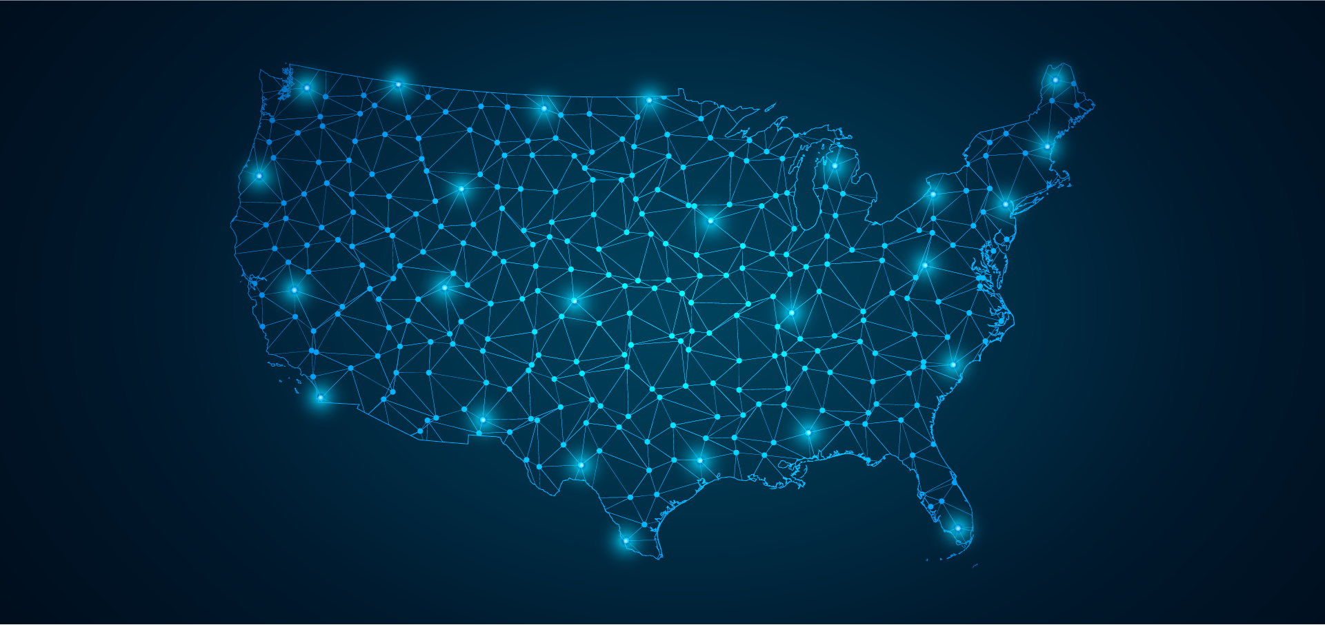 Drawing of United States with connected nodes.